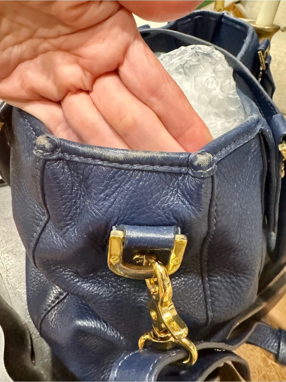 Tory Burch Navy Leather Fleming Satchel